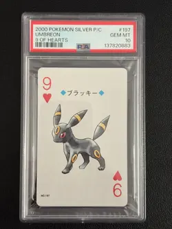 2000 POKEMON SILVER VERSION PLAYING CARDS 9 OF HEARTS #197 UMBREON PSA 10 - Image 3