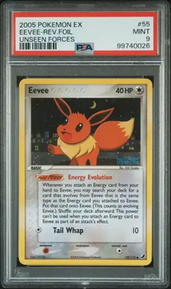 Eevee 55/115 [Reverse Holo] — PSA 9 — EX Unseen Forces — Pokemon Card pop 144 - Image 1