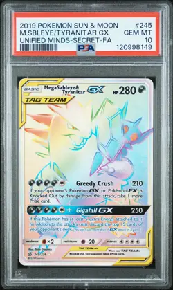 POKEMON SUN & MOON UNIFIED MINDS FULL ART/MEGA SABLEYE & TYRANITAR GX PSA 10 - Image 1