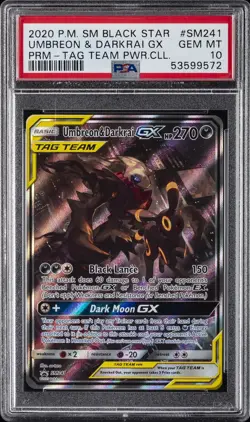 2020 POKEMON SM BLACK STAR PROMO #SM241 UMBREON & DARKRAI GX PSA 10 - Image 1