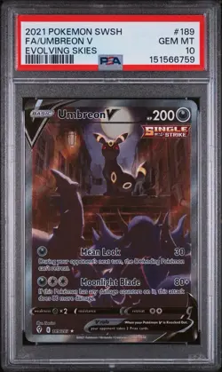 2021 Pokemon SWSH Evolving Skies #189 FA Umbreon V PSA 10 GEM MINT - Image 1