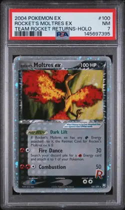 2004 POKEMON EX TEAM ROCKET RETURNS #100 ROCKET'S MOLTRES EX-HOLO PSA 7 - Image 1
