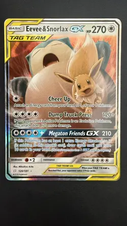Pokemon TCG Eevee & Snorlax GX Sun Moon Team Up 120/181 Holo Ultra Rare - Image 1