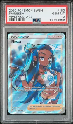 2020 Pokemon Nessa SWSH Vivid Voltage Full Art 183/185 PSA 10 - Image 1