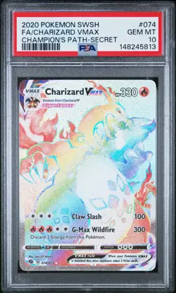 2020 POKEMON SWORD & SHIELD CHAMPION'S PATH #074 FULL ART/CHARIZARD VMAX PSA 10 - Image 1