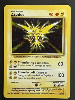 Wizards of the Coast Zapdos Base Set Holo Rare 16/102 1999 HP90 EN - Image 1