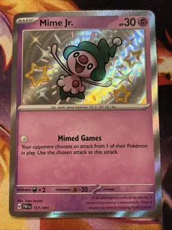 Mime Jr. 157/091 Shiny Rare Paldean Fates Pokemon Near Mint - Image 1
