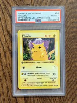 1999 WOTC Pokemon Pikachu Base Set Shadowless 1st Edition 58/102 PSA 8 - Image 1