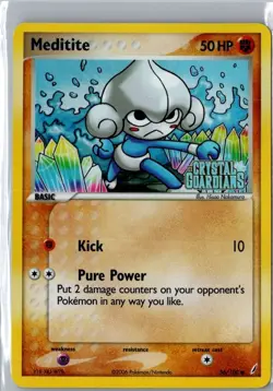 Pokemon Crystal Guardians 56/100 Meditite Reverse Holo Stamped NM - Image 1