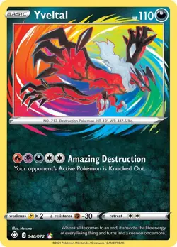 Pokemon TCG - Shining Fates - Yveltal - 046/072 Amazing Rare Holo - NM/M - Image 1