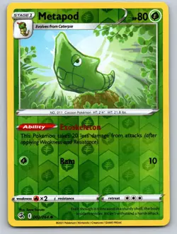 Metapod 002/264 Uncommon Fusion Strike Pokemon Reverse Holo Near Mint - Image 1
