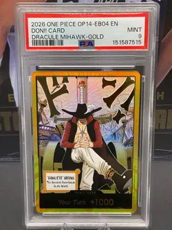 2026 One Piece OP14-EB04 EN Don!! Card Dracule Mihawk - Gold PSA 9 MINT - Image 1