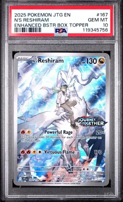 POKEMON PSA 10 2025 N's Reshiram 167/159 Journey Together Box Topper Promo - Image 1
