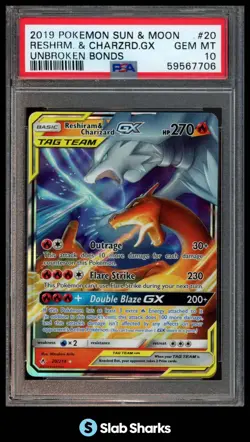 2019 POKEMON SUN & MOON UNBROKEN BONDS RESHIRAM CHARIZARD TAG TEAM HOLO PSA 10 - Image 1