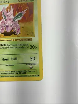Nidorino 037/102 Base Set (Shadowless) Regular 1st Edition Pokemon Rare Vintage - Image 4