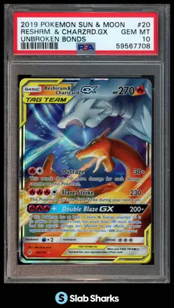 2019 POKEMON SUN & MOON UNBROKEN BONDS RESHIRAM CHARIZARD TAG TEAM HOLO PSA 10 - Image 1