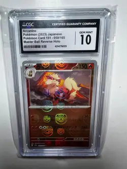 CGC Gem Mint 10 - Arcanine 059/165 Master Ball Reverse Holo Pokemon 151 Japanese - Image 1