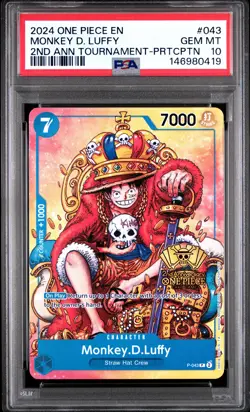 Monkey D. Luffy 043 2nd Anniversary Tournament-participation One Piece PSA 10 - Image 1