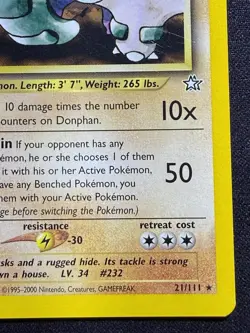 Pokemon TCG Donphan Neo Genesis Card 21/111 Unlimited Rare LP - Image 5