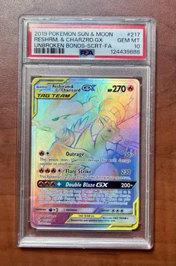 Pokemon Unbroken Bonds Reshiram & Charizard GX #217 PSA 10 - Image 1