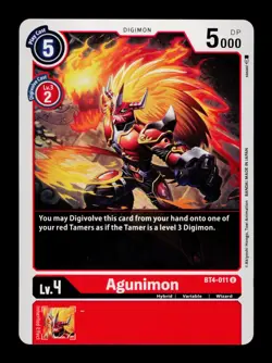 Agunimon BT4-011 Red Digimon Card CCG Trading Card - Image 1