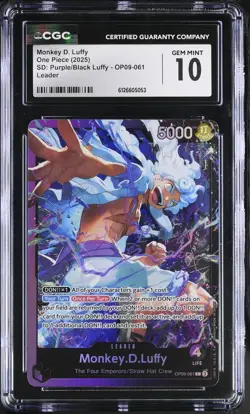 2025 ONE PIECE MONKEY D. LUFFY LEADER PURPLE BLACK OP09-061 CGC 10 - Image 1