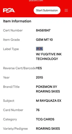Pokemon TCG Rayquaza Ex PSA 10 Error Grade Card Full Art (Read Description) - Image 3