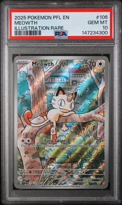 2025 POKEMON PFL EN-PHANTASMAL FLAMES ILLUSTRATION RARE #106 MEOWTH PSA 10 - Image 1