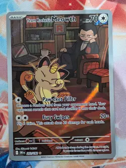 Team Rockets Meowth 203/182 Destined Rivals Illustration Rare Card Near Mint - Image 1