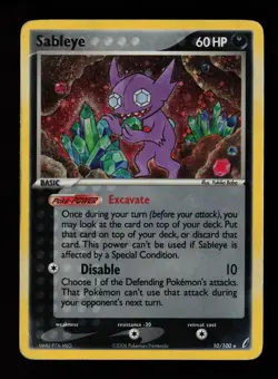 Sableye 10/100 Holo Rare Crystal Guardians Heavily Played Pokemon Card - Image 1