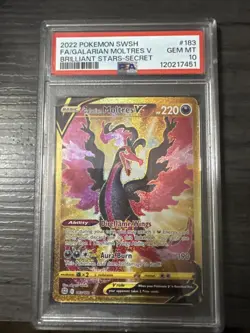 2022 POKEMON SWORD & SHIELD BRILLIANT STARS #183 FA/GALARIAN MOLTRES V (SECRET) - Image 1