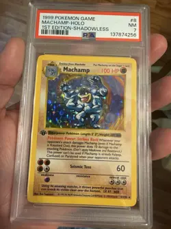 Pokemon Machamp Holo PSA 7 1st Edition Shadowless 1999 Pokemon Game #8 8/102 - Image 1