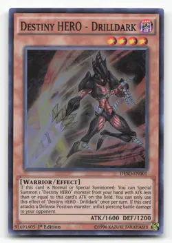 Yugioh Destiny HERO - Drilldark DESO-EN001 Super Rare 1st Edition NM - Image 1