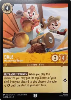 18/204 DALE MISCHIEVOUS RANGER AZURITE SEA UNCOMMON DISNEY LORCANA CARD - Image 1