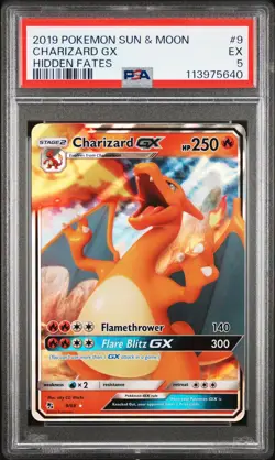2019 POKEMON SUN & MOON HIDDEN FATES #9 CHARIZARD GX PSA 5 - Image 1