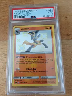 Pokemon Lucario SV22/SV94 Hidden Fates: Shiny Vault Holo PSA 9 - Image 1