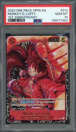 PSA 10 Monkey D. Luffy (Alt Art) 1st Anniversary OP05 ST01-012 EN One Piece B20 - Image 1