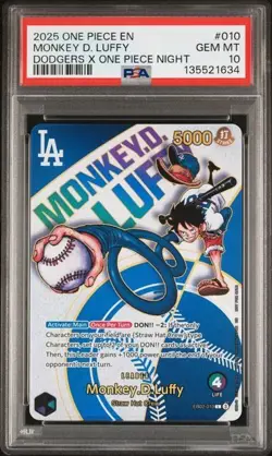 2025 ONE PIECE PROMOS DODGERS X ONE PIECE NIGHT #010 MONKEY D. LUFFY PSA 10 - Image 1