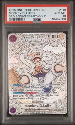 PSA 10 Monkey D Luffy SP Gold OP05-119 A Fist of Divine Speed OP PSA 10 English - Image 1