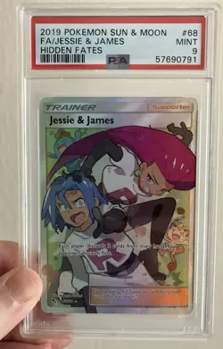 Pokemon Card - Full Art Trainer Holo Jessie and James 68/68 Hidden Fates PSA 9 - Image 1