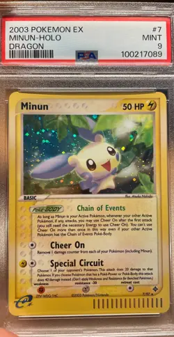 Pokemon Card - Minun 7/97 - EX Dragon - Holo - PSA 9 Mint - Image 1