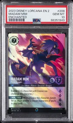 2023 DISNEY LORCANA EN 2-RISE OF THE FLOODBORN MADAM MIM - PURPLE DRAGON PSA 10 - Image 1