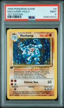 Pokemon TCG Machamp Holo Rare 1st Edition Base Set 8/102 PSA 9 - Image 1