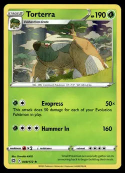 Torterra 008/172 Holo Rare Brilliant Stars Pokemon Reverse Holo NM/M - Image 1