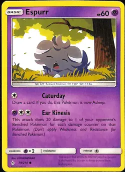 Espurr 79/214 (Pokemon Card, Unbroken Bonds, 2019, Psychic, Common) - Image 1