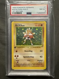 1999 Pokemon German Hitmonchan Nockchan Holo Base Set #7 1st Edition PSA 8 - Image 1