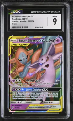 CGC 9 MINT Espeon & Deoxys GX 2019 Unified Minds 72/236 Holo Pokemon Card - Image 1