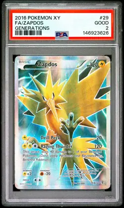 2016 POKEMON XY GENERATIONS #29 FULL ART/ZAPDOS PSA 2 - Image 1