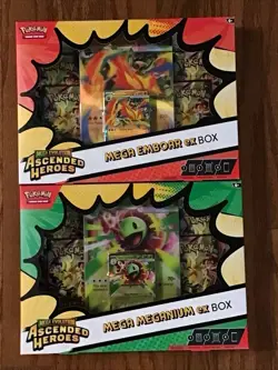Pokemon Ascended Heroes Mega Meganium ex & Mega Emboar ex Box Booster Promo Set - Image 1