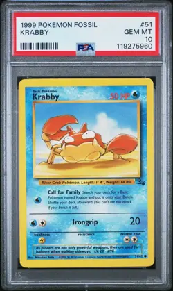 1999 POKEMON FOSSIL #51 KRABBY PSA 10 GEM MINT - Image 1